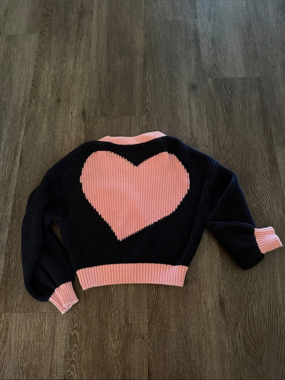 Girls Knit Sweater with Pink Heart Detail